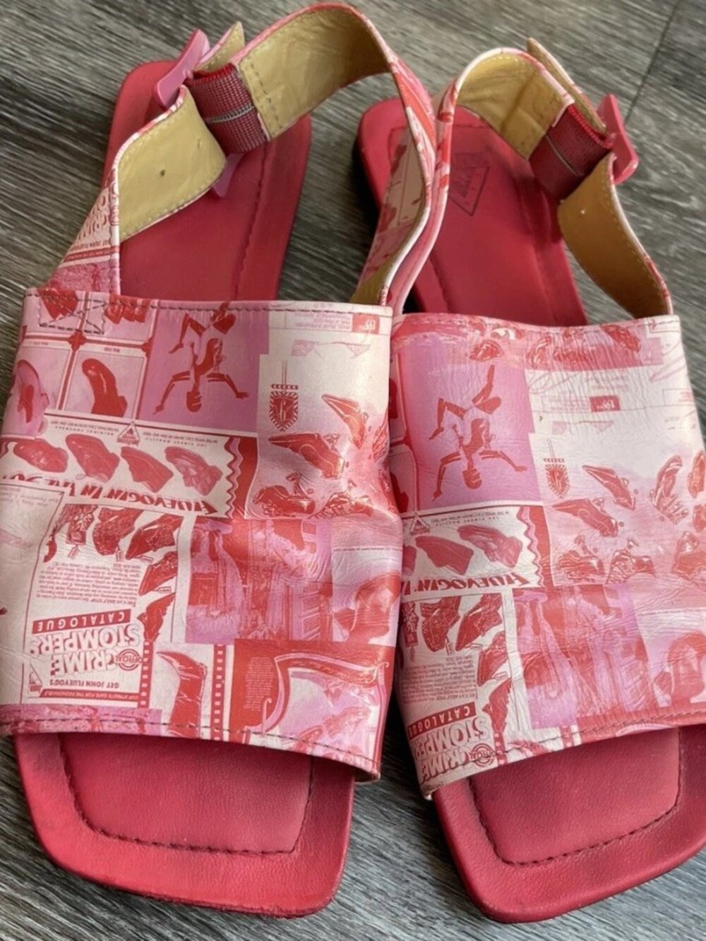 John Fluevog Beaches Copacabana Comfy Flat Slingback Sandals Pink Red Sz 10